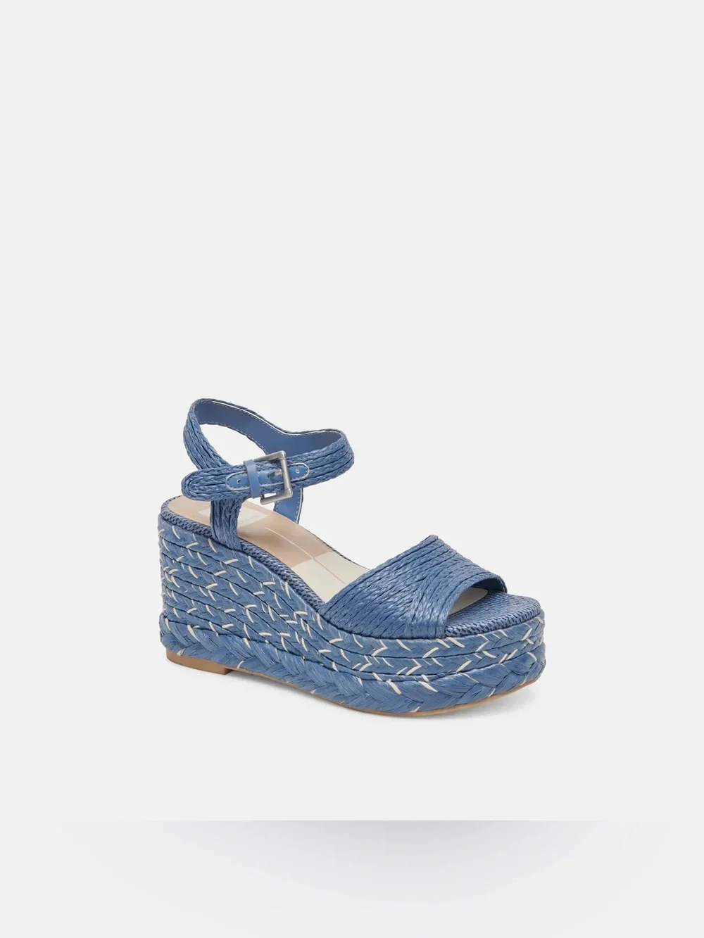 DOLCE VITA women's tiago platform raffia sandals in blue Size 7